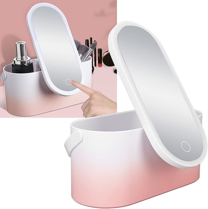 Portable LED Light Storage Box Beauty And Makeup Mirror